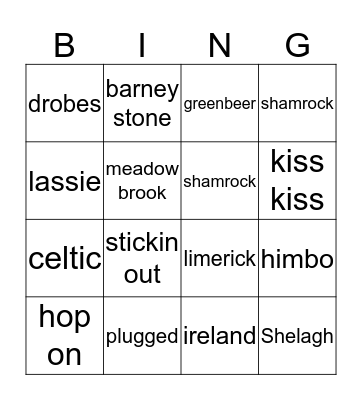 lucky irish Bingo Card