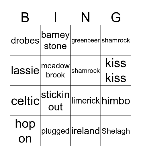 lucky irish Bingo Card