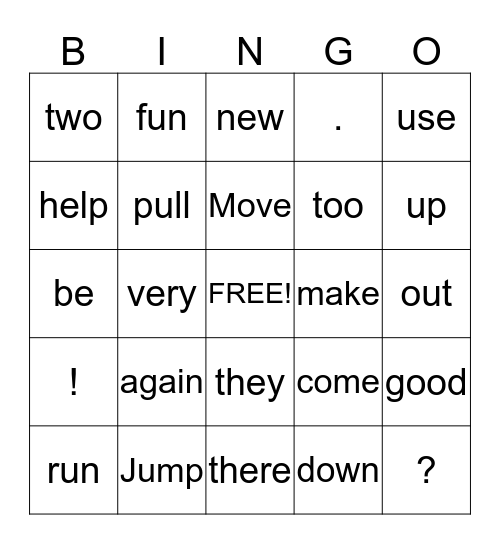 High- Frequency Words/ punctuations  Bingo Card