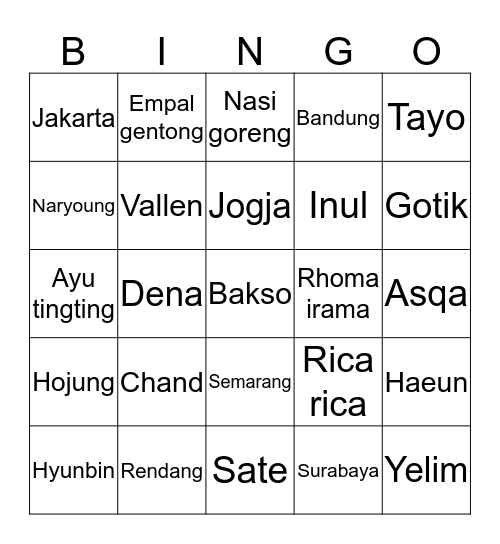 PUNYA CHAND Bingo Card