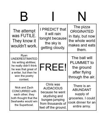 Context Clues Bingo Card