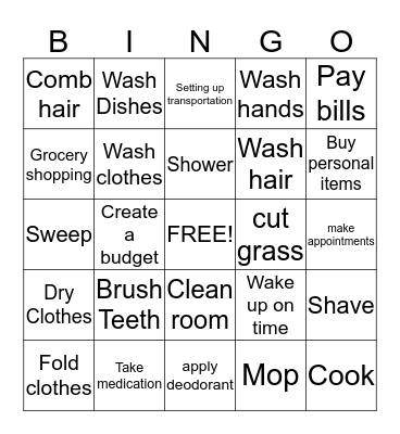 Activities of Daily Living Bingo Card