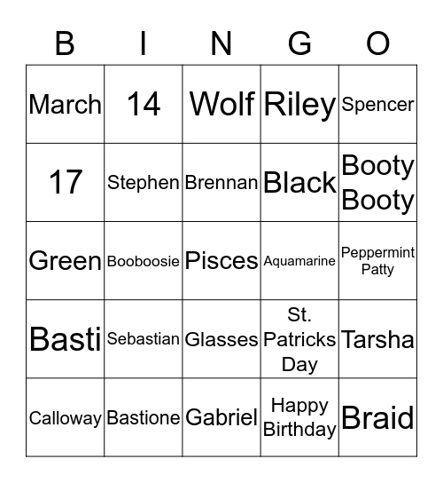 Sebastian's Birthday Bingo Card