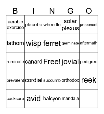 Power Words Bingo Card