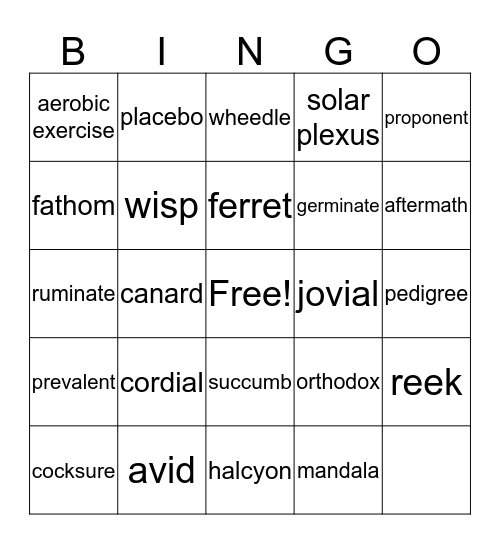 Power Words Bingo Card