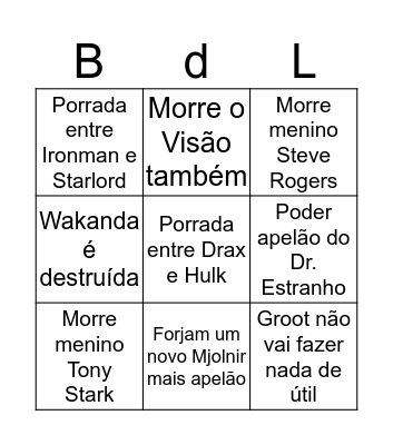 Bingo Vongadires Bingo Card