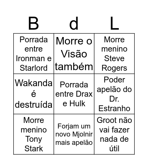 Bingo Vongadires Bingo Card