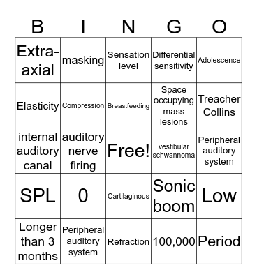 Hearing Science and Disorders Bingo Card