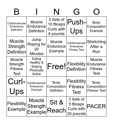 Health Related Fitness BINGO! Bingo Card