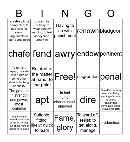 Level C Unit 9 Bingo (all 12) Bingo Card