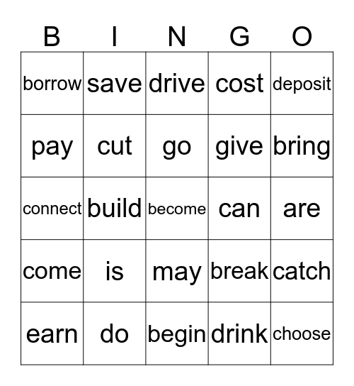 Verbs Bingo Card