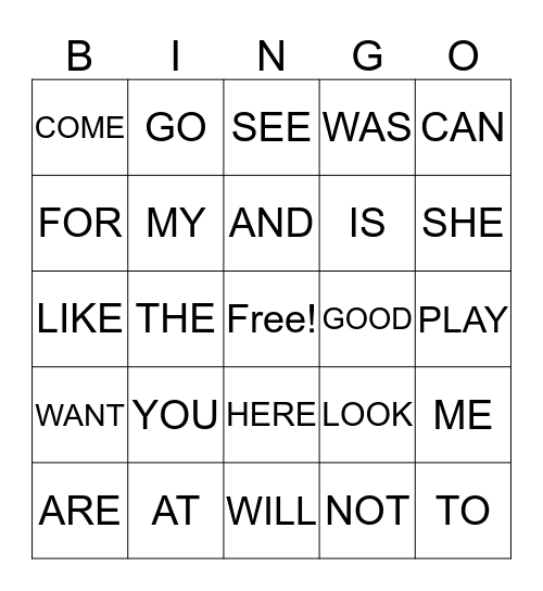 WORD WALL WORDS Bingo Card