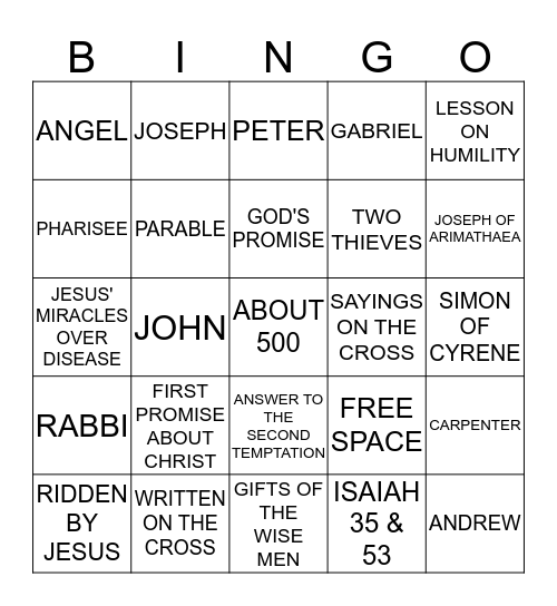 BIBLE BINGO Card