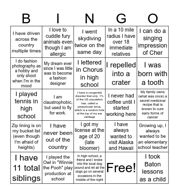 AllStaff Team Bingo Card