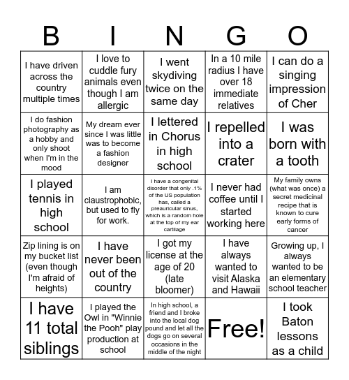 AllStaff Team Bingo Card