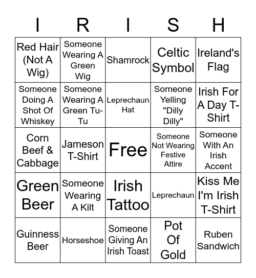 St. Patrick's Day Bingo Card