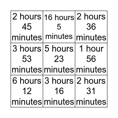 Time Bingo Card