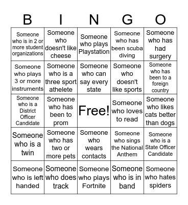 FCCLA Human Bingo Card