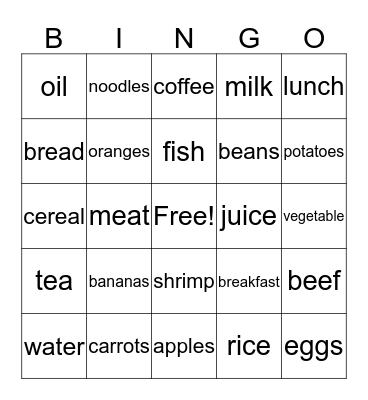 FOOD Bingo Card