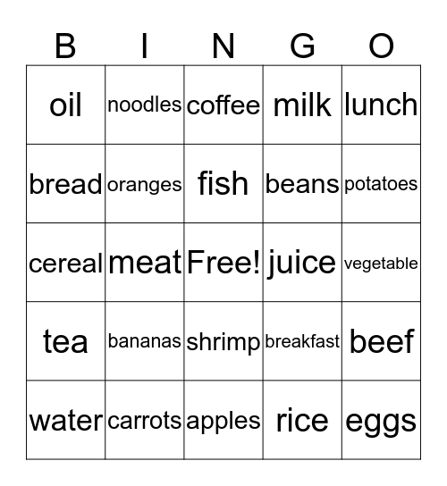 FOOD Bingo Card