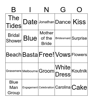 Briana & Jonathan Bingo Card