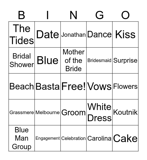 Briana & Jonathan Bingo Card