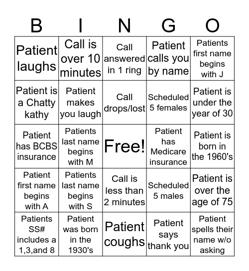 Call Center Bingo! Bingo Card
