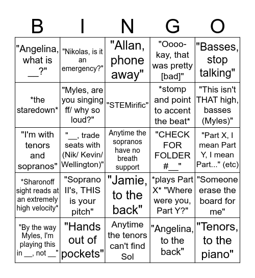 Choral Bingo! Bingo Card