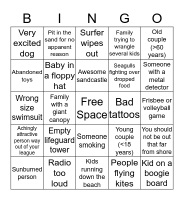 Beach Bingo Card