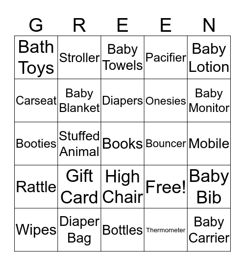 Baby Green Bingo! Bingo Card