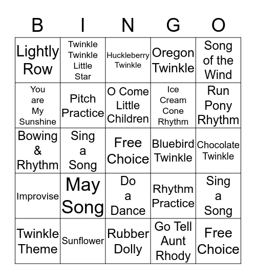 Violin Bingo  Bingo Card