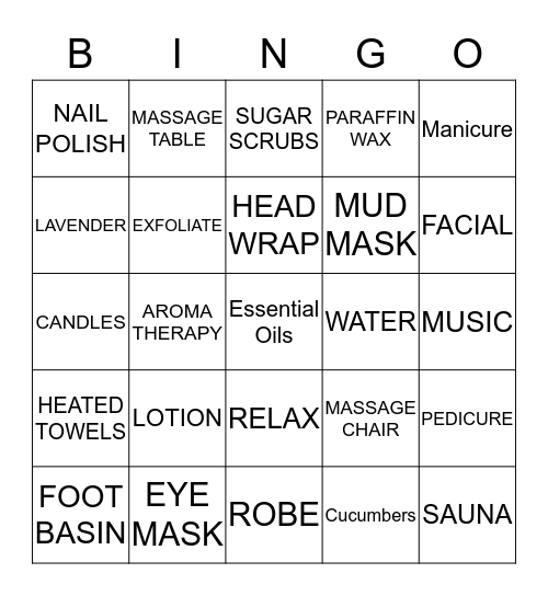 SPA MASSAGE Bingo Card