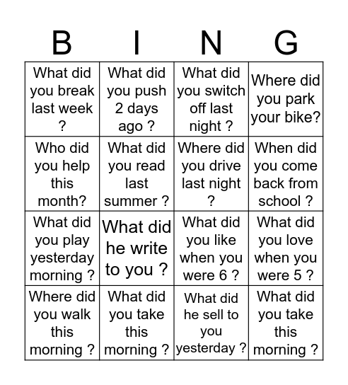 Did_questions Bingo Card