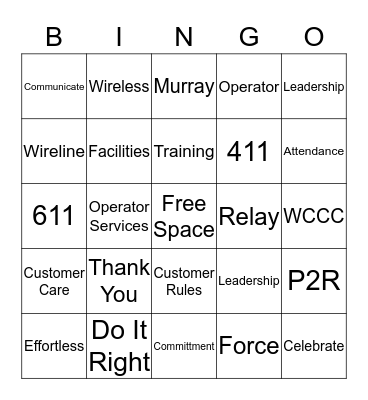 Customer Service Week Bingo Card