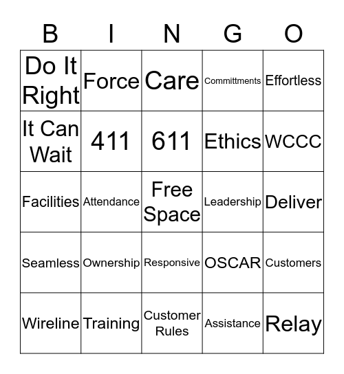 Customer Service Week Bingo Card