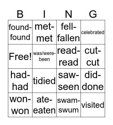 Regular and irregular past verbs Bingo Card