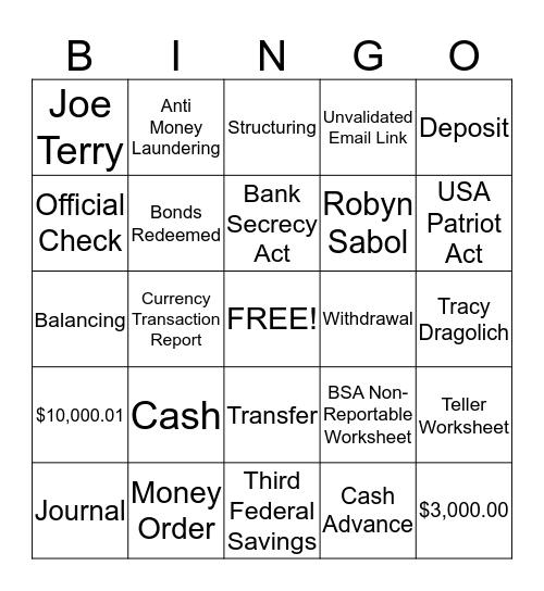 BSA/Operational Training Bingo Card