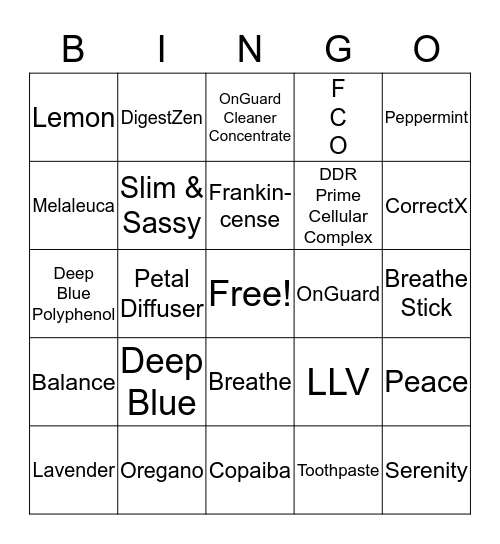 doTERRA ESSENTIAL OIL Bingo Card