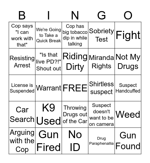 Live PD Bingo Card