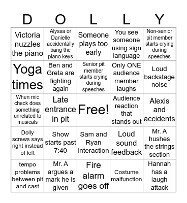 Hello Dolly! Pit Bingo Card