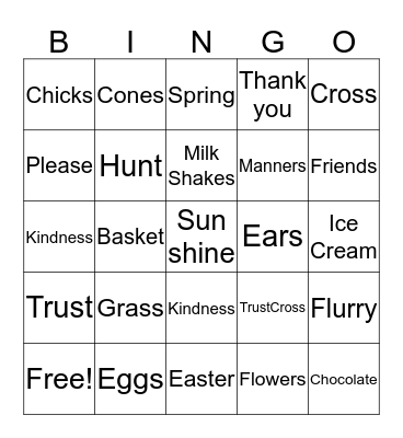 DK's  Drive In Easter Bingo Card