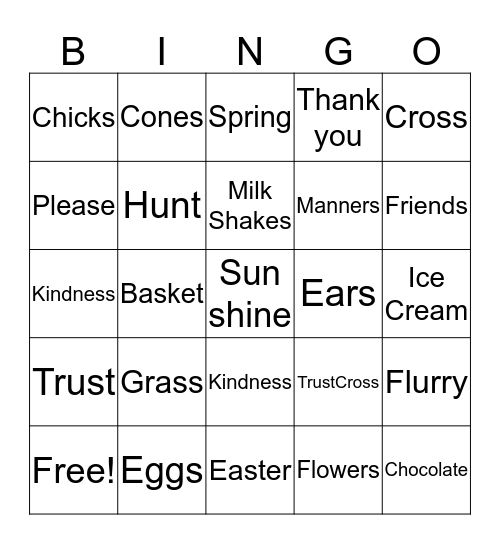 DK's  Drive In Easter Bingo Card