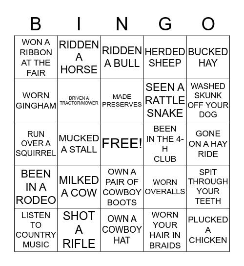 Country Fair Bingo Card