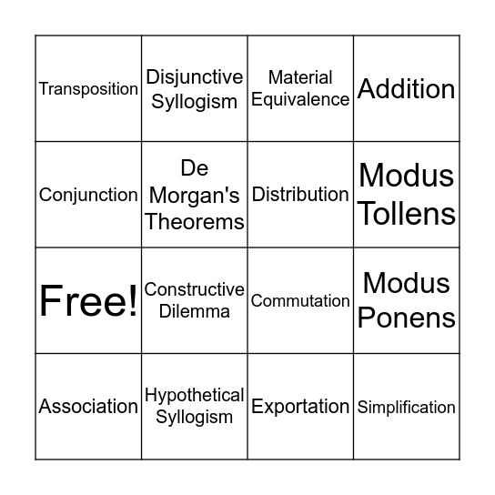 Rules of Inference & Replacement Bingo Card