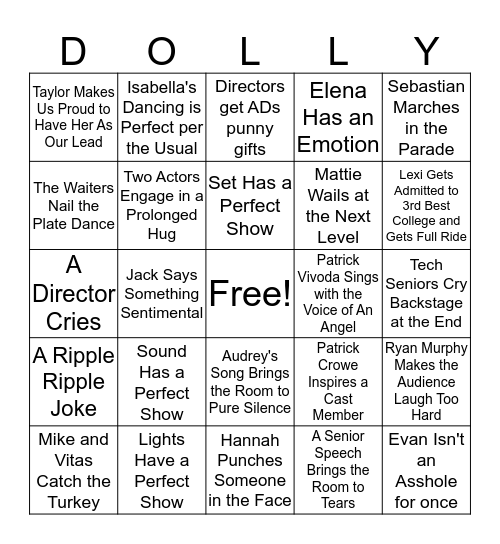 Closing Night Bingo Card