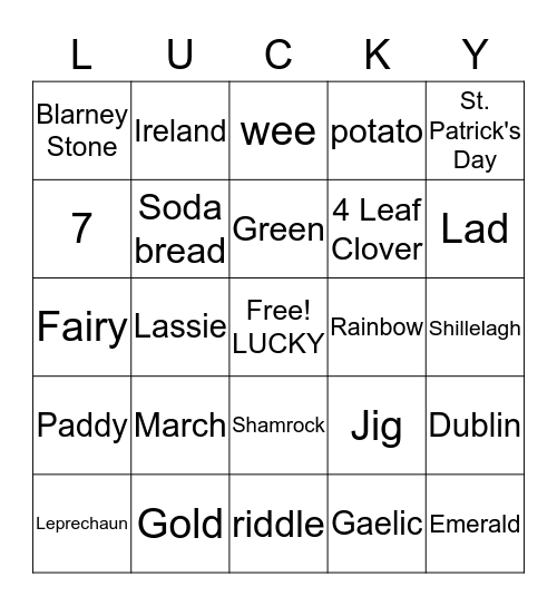 St. Patrick's Day Bingo Card