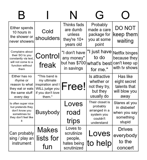 Virgo Bingo Card