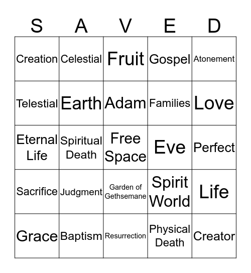 The Plan of Salvation Bingo Card