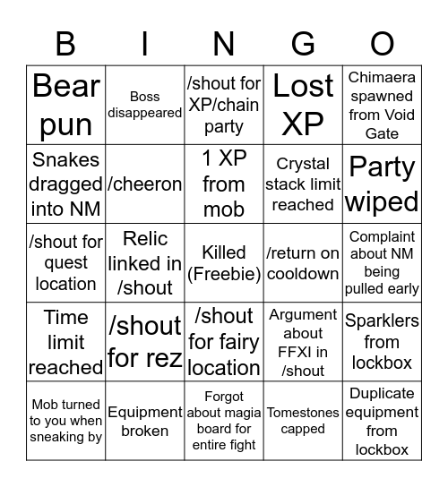 FFXIV Eureka Bingo Card