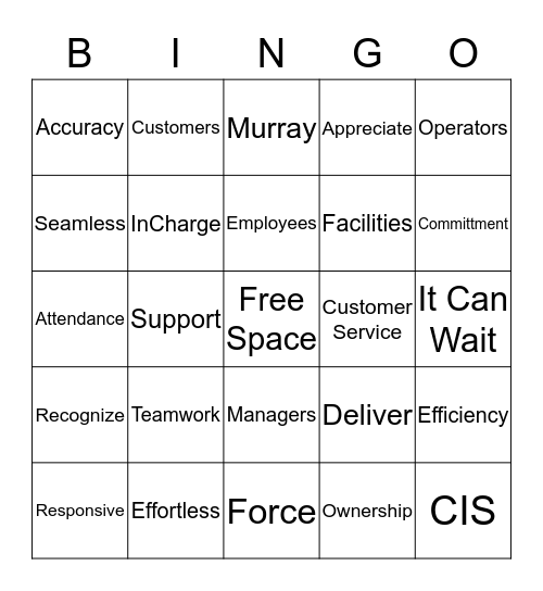 Customer Service Week Bingo Card